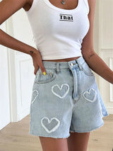 Litlookz Studio Y2K Heart Patch Denim Shorts, view 4