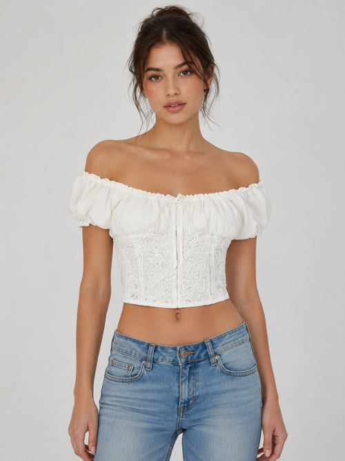 Litlookz Studio Y2K Lace Milkmaid Crop Top