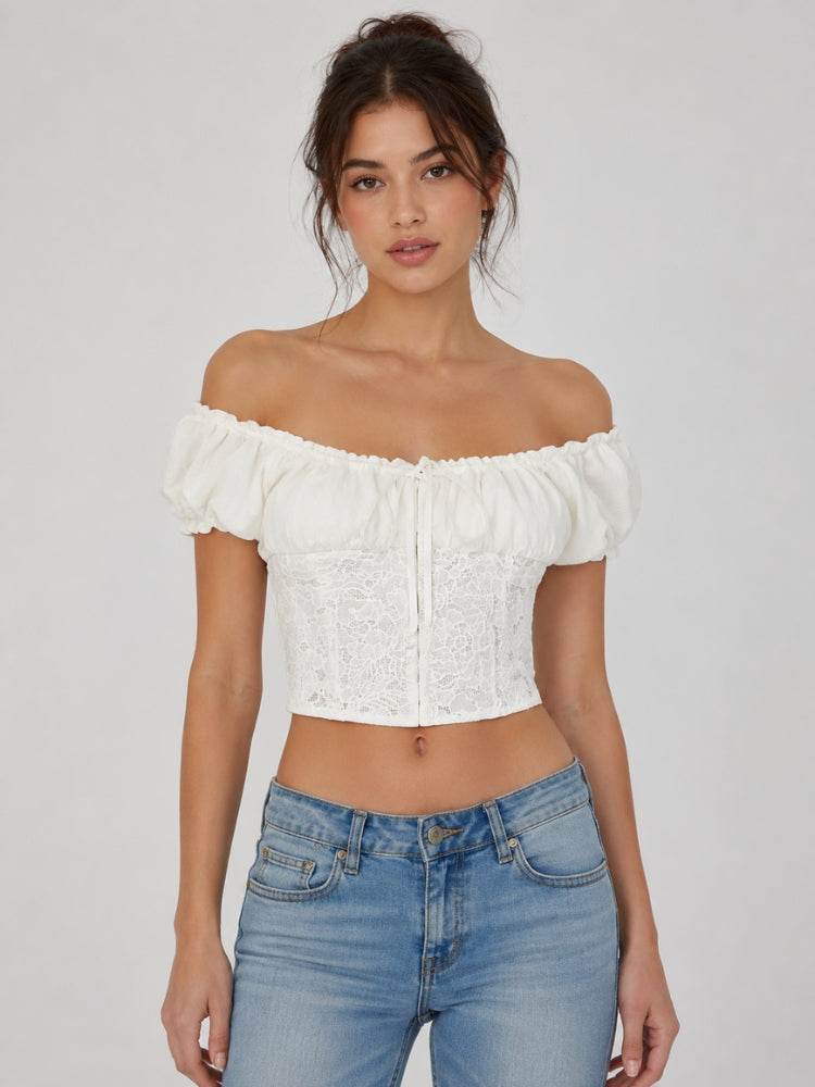 Litlookz Studio Y2K Lace Milkmaid Crop Top