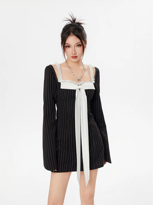 Litlookz Studio Y2K Lace Strap Bow Mini Dress