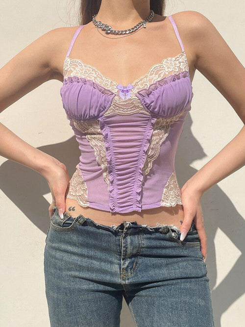 Litlookz Studio Y2K Lace Strap Crop Top