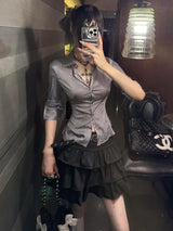 Litlookz Studio Y2K Lace Tie Back Shirt, view 4