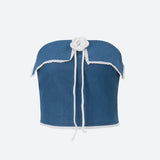 Litlookz Studio Y2K Lace Trim Denim Tube Top, view 3