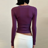 Litlookz Studio Y2K Lace Trim Henley Top, view 2