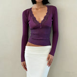 Litlookz Studio Y2K Lace Trim Henley Top, view 3
