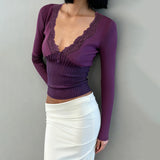 Litlookz Studio Y2K Lace Trim Henley Top, view 4