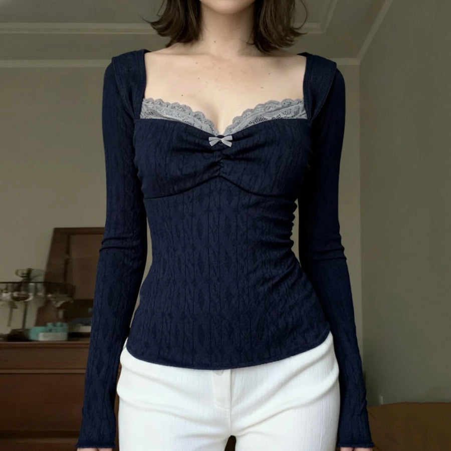Litlookz Studio Y2K Lace Trim Knit Top