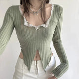 Litlookz Studio Y2K Lace Trim Slit Plush Top, view 3