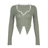 Litlookz Studio Y2K Lace Trim Slit Plush Top, view 4