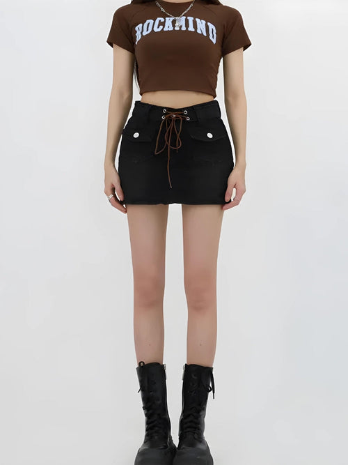 Litlookz Studio Y2K Lace Up Denim Mini Skort