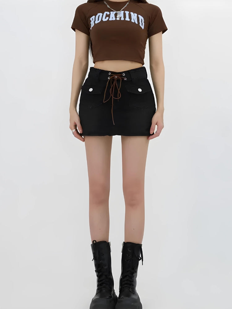 Litlookz Studio Y2K Lace Up Denim Mini Skort