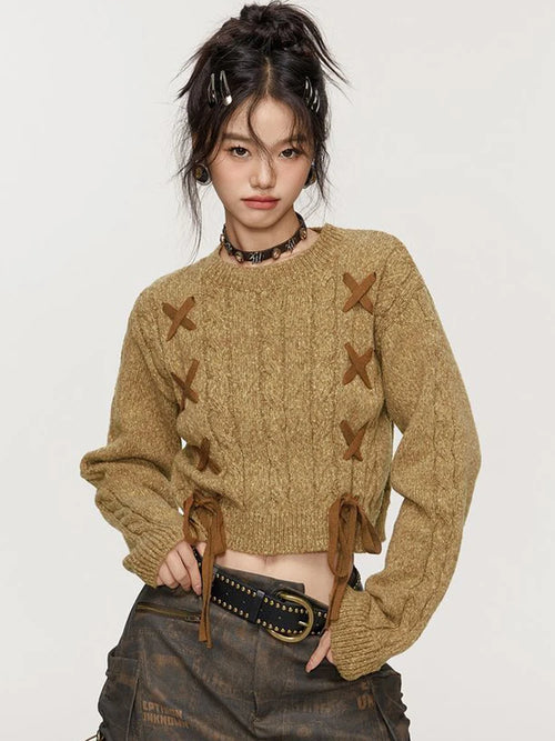 Litlookz Studio Y2K Lace-Up Detail Crop Sweater