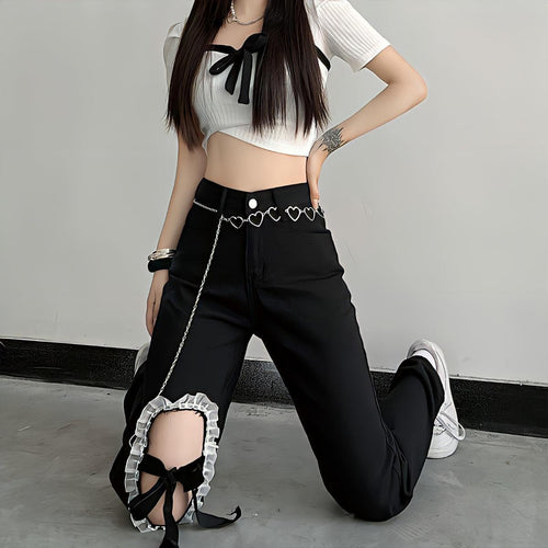 Litlookz Studio Y2K Lace Up Knee Jeans