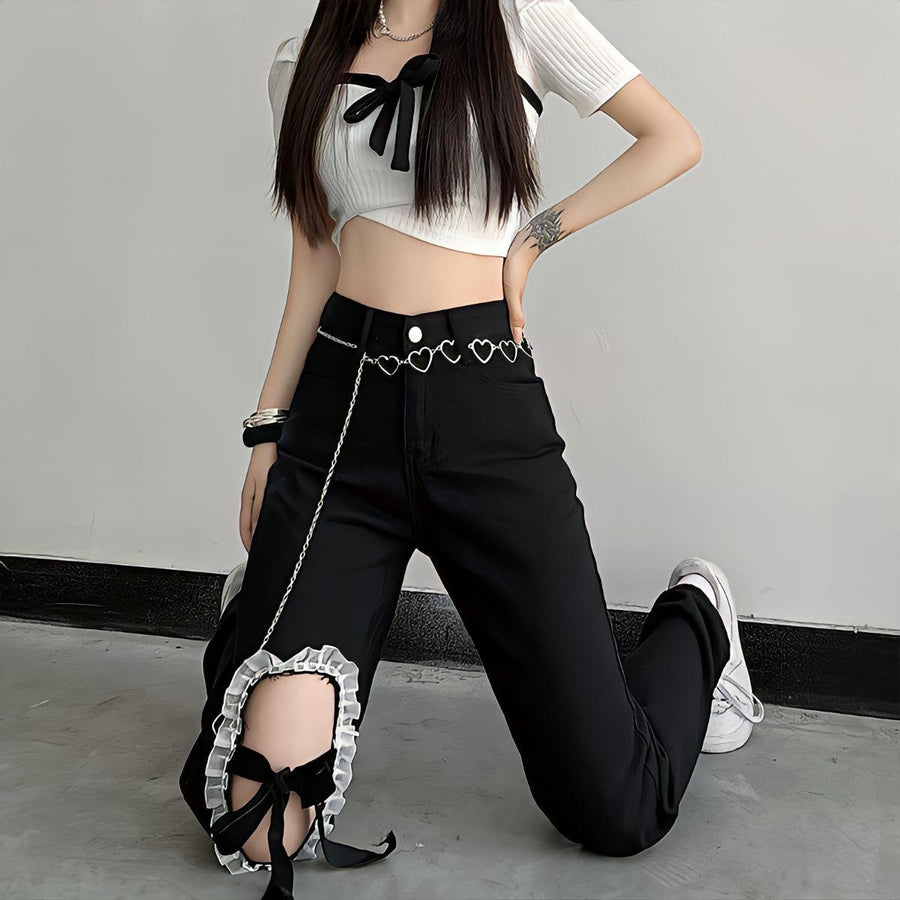 Litlookz Studio Y2K Lace Up Knee Jeans