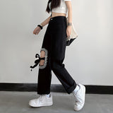 Litlookz Studio Y2K Lace Up Knee Jeans, view 2