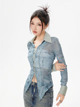 Litlookz Studio Y2K Lace Up Sheer Shirt, view 3
