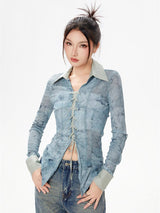 Litlookz Studio Y2K Lace Up Sheer Shirt, view 4