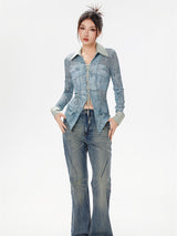 Litlookz Studio Y2K Lace Up Sheer Shirt, view 5