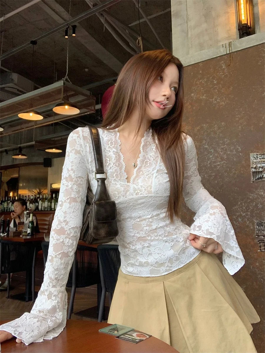 Litlookz Studio Y2K Lace V Neck Top
