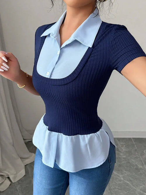 Litlookz Studio Y2K Layered Collar Knit Top