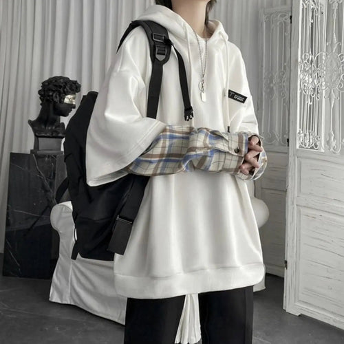 Litlookz Studio Y2K Layered Plaid Sleeve Hoodie