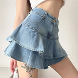 Litlookz Studio Y2K Layered Ruffled Denim Mini Skirt, view 3