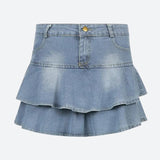 Litlookz Studio Y2K Layered Ruffled Denim Mini Skirt, view 4