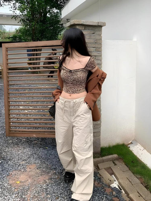 Litlookz Studio Y2K Leopard Bodycon Crop Top