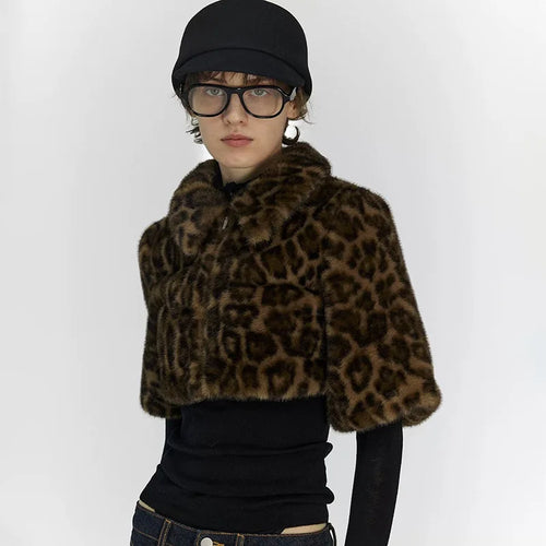 Litlookz Studio Y2K Leopard Faux Fur Cropped Jacket