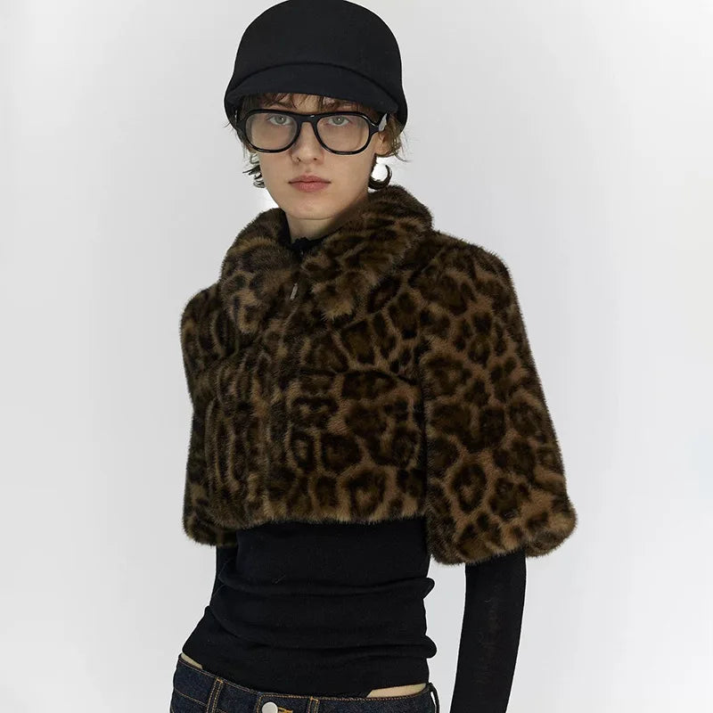 Litlookz Studio Y2K Leopard Faux Fur Cropped Jacket