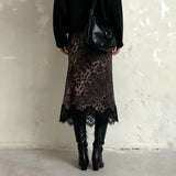 Litlookz Studio Y2K Leopard Lace Hem Midi Skirt, view 2