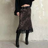 Litlookz Studio Y2K Leopard Lace Hem Midi Skirt, view 3