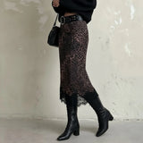 Litlookz Studio Y2K Leopard Lace Hem Midi Skirt, view 4