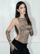 Litlookz Studio Y2K Letter Printed Top with Gloves, view 2