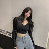 Litlookz Studio Y2K Long Sleeves Buttoned Crop Top, view 2