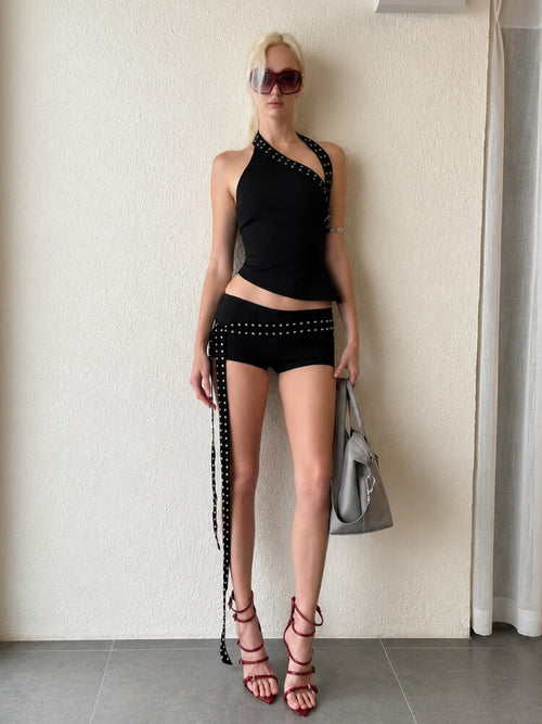 Litlookz Studio Y2K Metal Trim Top & Shorts Set