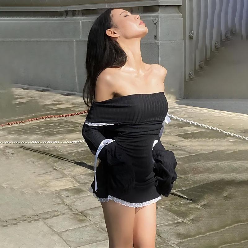 Litlookz Studio Y2K Off Shoulder Bow Mini Dress