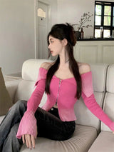 Litlookz Studio Y2K Off Shoulder Cardigan, view 2
