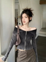 Litlookz Studio Y2K Off Shoulder Cardigan, view 3