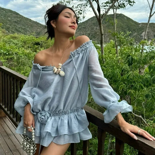 Litlookz Studio Y2K Off Shoulder Ruffled Mini Dress