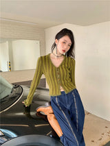 Litlookz Studio Y2K Olive Cardigan, view 4