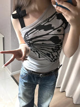 Litlookz Studio Y2K One Shoulder Butterfly Top, view 2