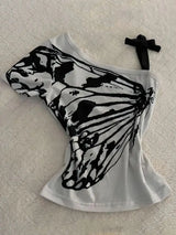 Litlookz Studio Y2K One Shoulder Butterfly Top, view 3