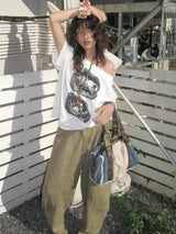 Litlookz Studio Y2K One Shoulder Lips Tee, view 2