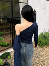 Litlookz Studio Y2K One Sleeve Draped Blouse, view 2