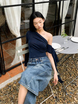 Litlookz Studio Y2K One Sleeve Draped Blouse, view 4