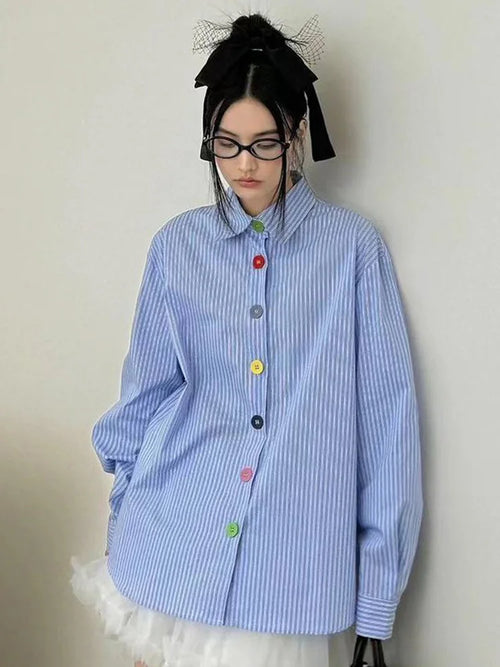 Litlookz Studio Y2K Oversized Stripe Button-Up Shirt