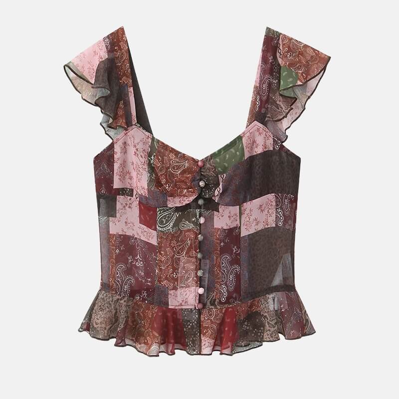 Litlookz Studio Y2K Paisley Mesh Top