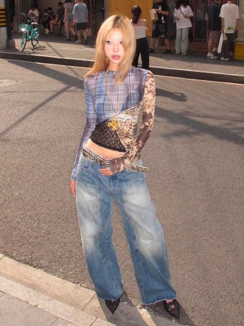 Litlookz Studio Y2K Patchwork Mesh Top