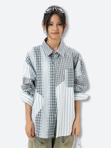 Litlookz Studio Y2K Patchwork Striped & Plaid Shirt, view 4